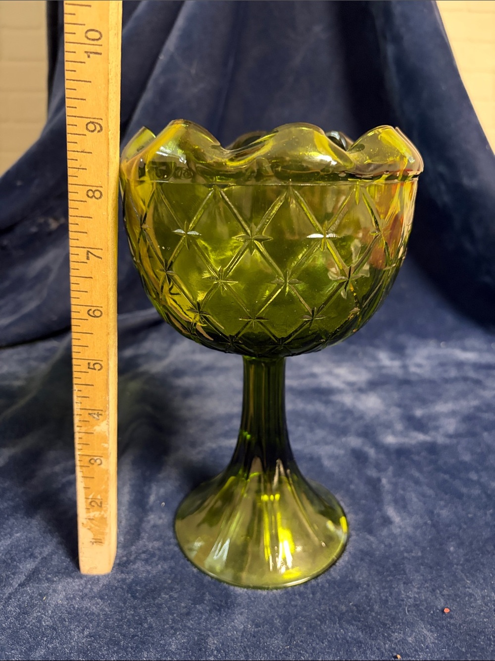 Green Glass Pedestal Compote Dish